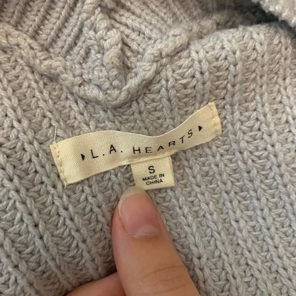 LA Hearts Grey Lace-Up Cold Shoulder Sweater - Picture 4 of 7